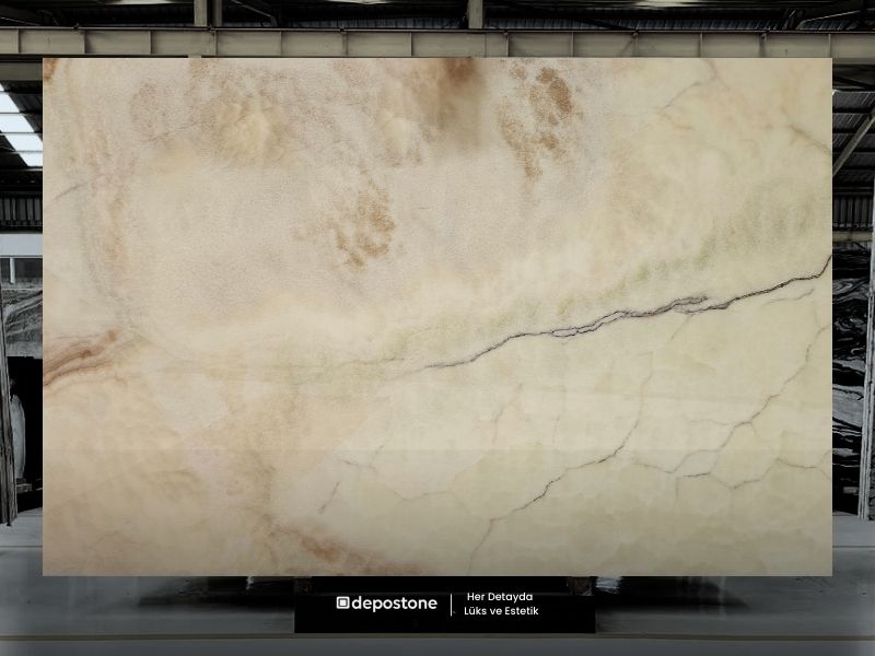 Luxury Jade Onyx slab featuring rich green tones and natural translucency for backlit interior design projects.