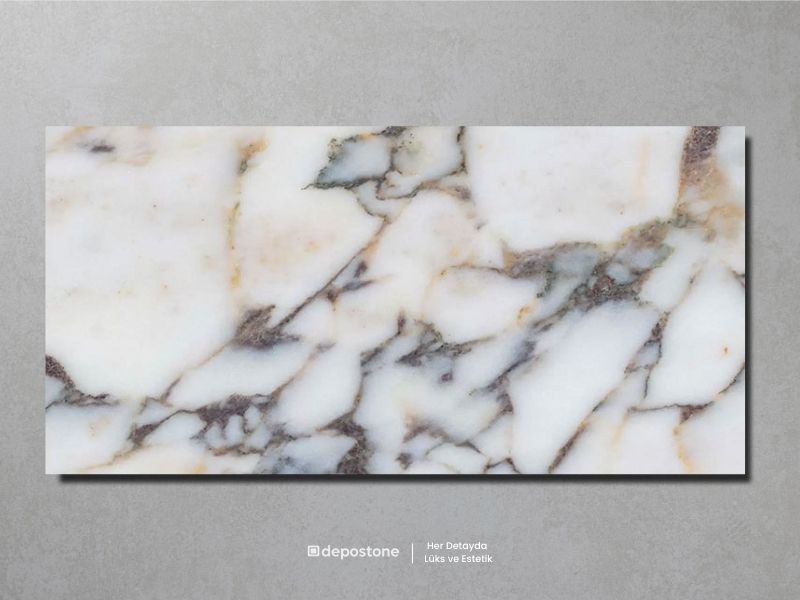 Calacatta Violet Sugar: Remarkable white marble tile with soft sugar-yellow veining for elite interior flooring.