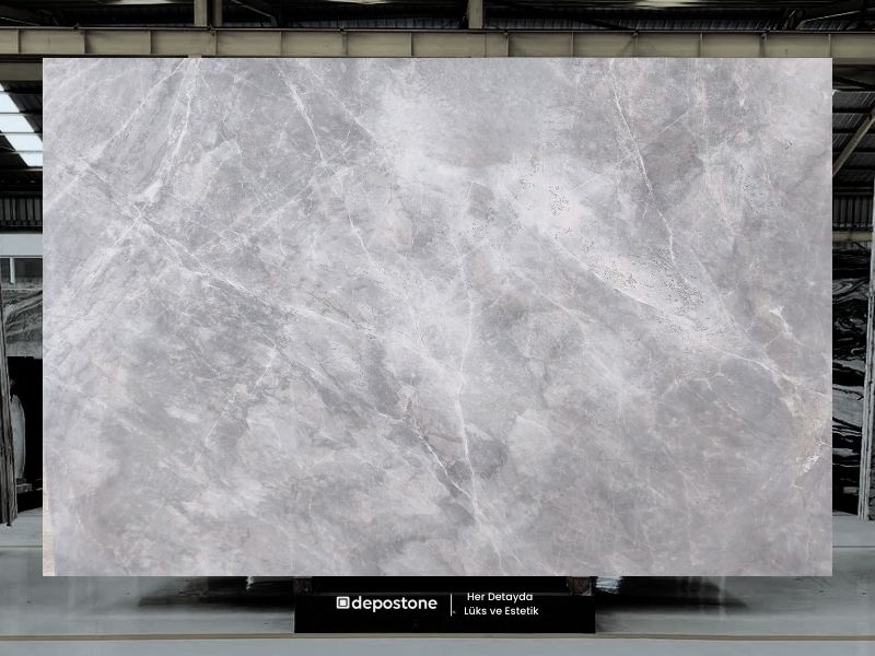 Exceptional Fendi Blue marble slab with a serene blue-grey base and subtle veining for high-end interior design.