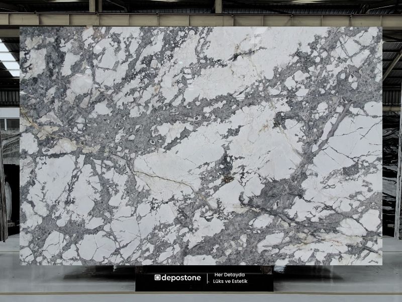 Invisible Grey marble slab with intricate smoky grey veining on white background