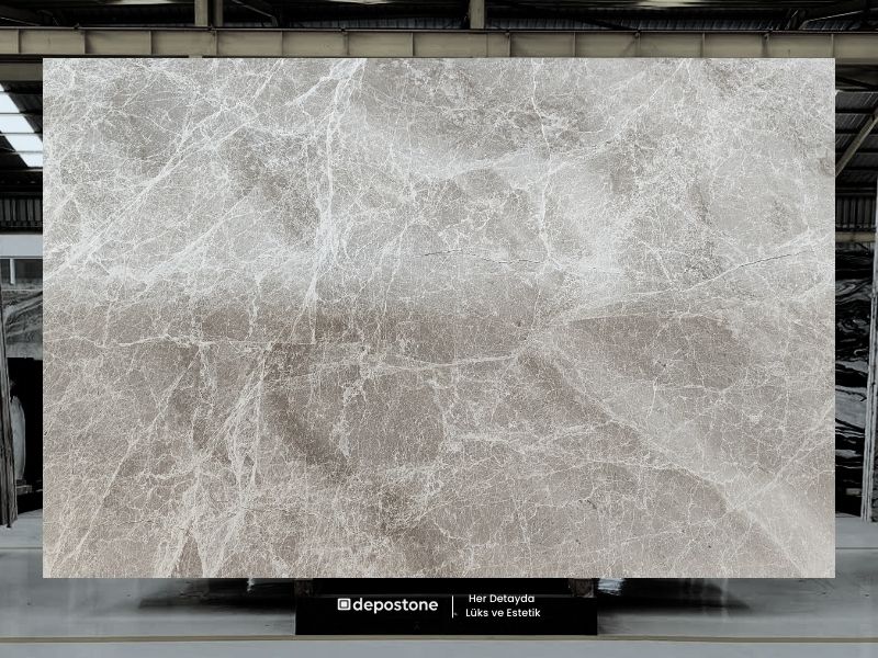 Spider Beige Marble slab showcasing a soft beige base with delicate web-like veining.