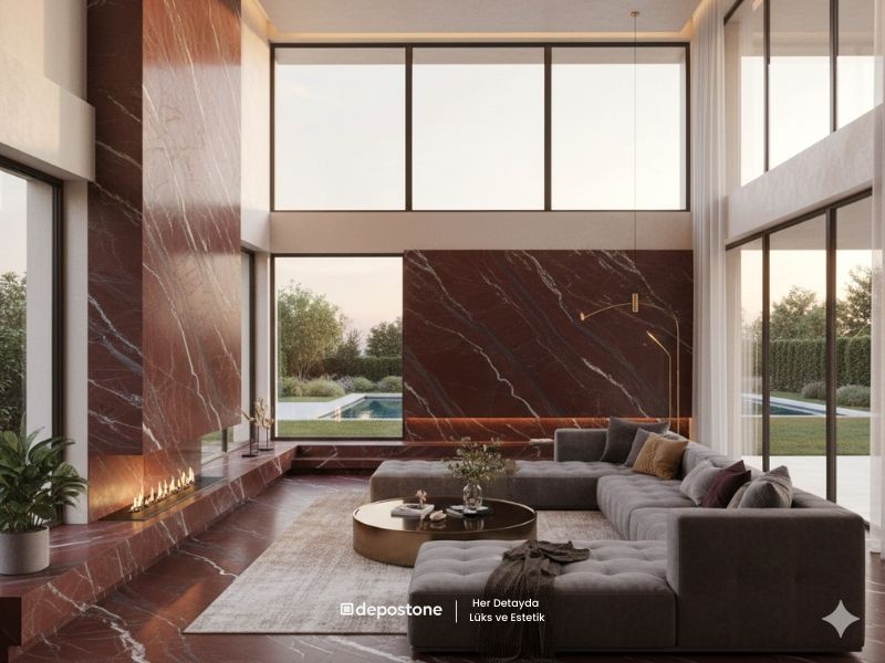 Rosso Laguna Marble _ Living Room Luxury Project