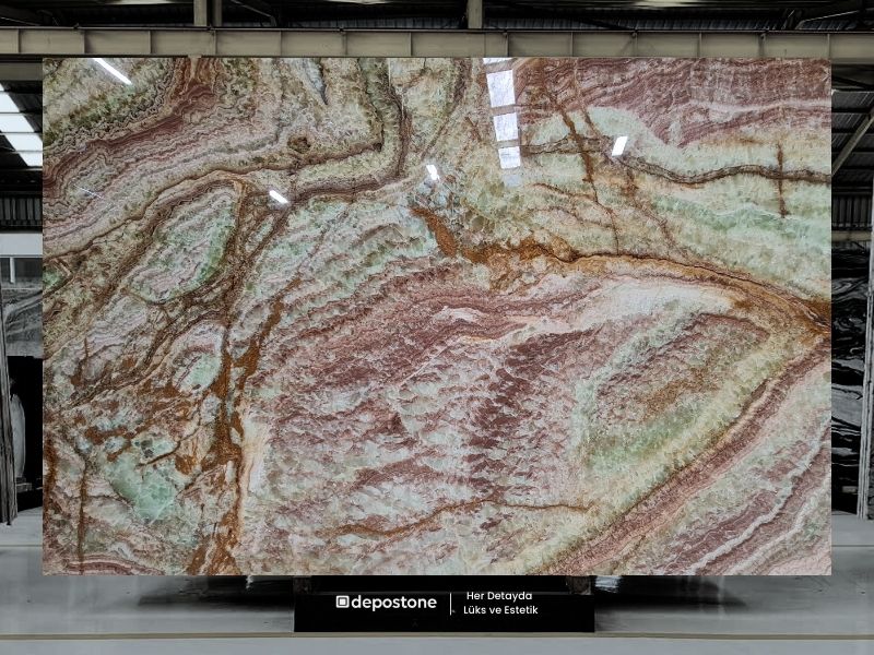 Oasis Onyx slab with translucent cream and honey tones in premium Turkish onyx stone