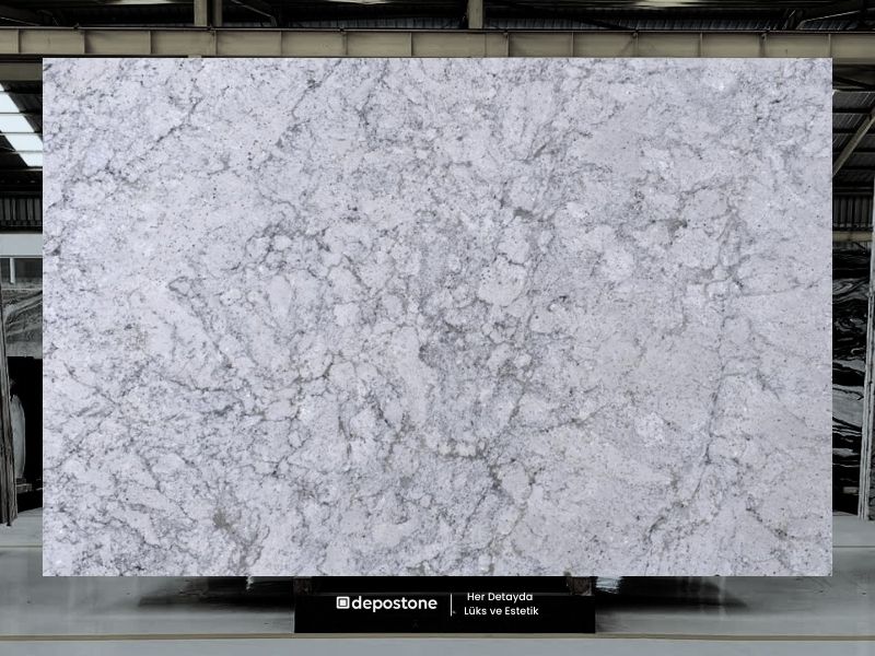 Premium Bianco Romano Granite slab with white and grey crystalline patterns from Brazil