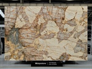 Premium 2cm and 3cm Patagonia Granite slabs with translucent quartz clusters for luxury interiors